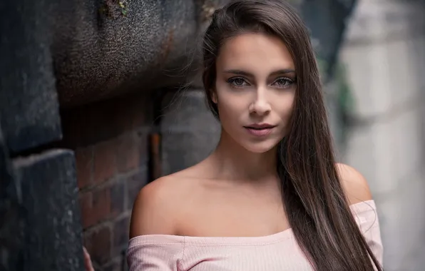 Girl, wall, model, portrait, makeup, hairstyle, brown hair, beautiful