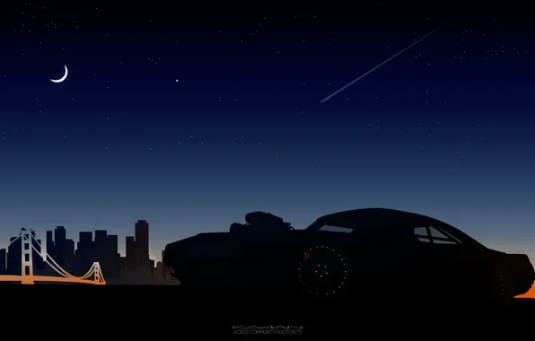 Night, Figure, The city, Machine, Silhouette, Dodge, Art, Art