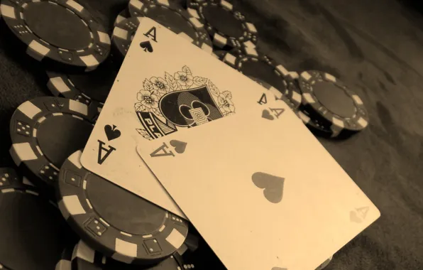 Card, chips, 2 aces