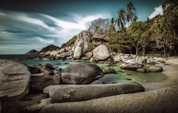 Picture beach, landscape, nature, stones, shore, island, Thailand, houses