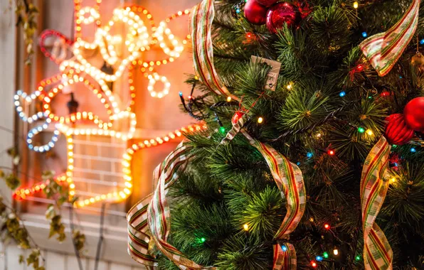 Balls, light, decoration, branches, lights, comfort, house, tape