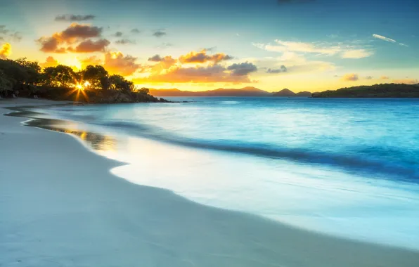 Sea, beach, sunset, coast, Virgin Islands, Virgin Islands