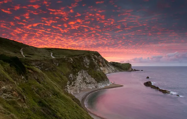 Sea, the sky, clouds, mountains, rocks, glow