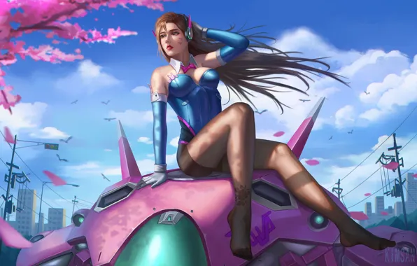 Picture girl, art, Overwatch, D.Va