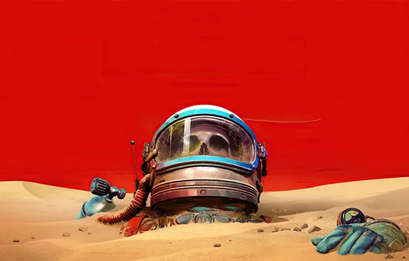 Sand, Red, Glass, Skull, The suit, Hand, Astronaut, Helmet