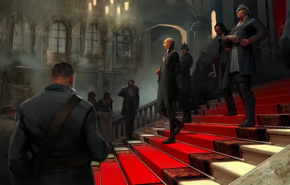 People, track, soldiers, stage, form, red, Palace, dishonored