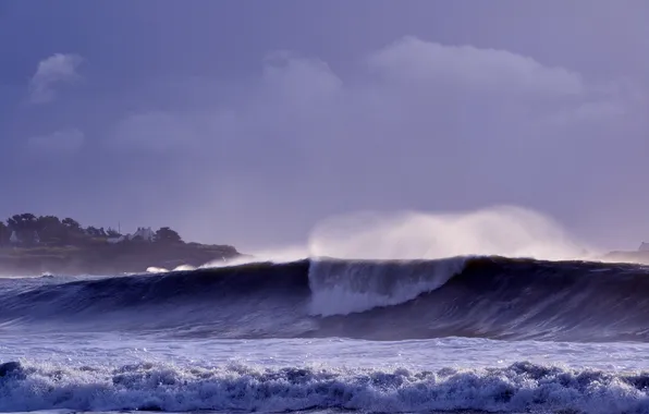 Sea, wave, the sky, foam, squirt, shore, home