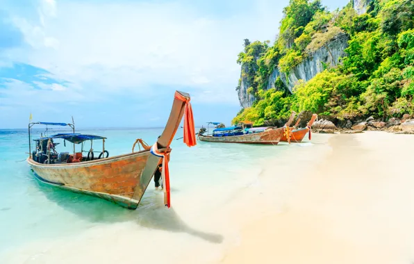 Sand, sea, wave, beach, summer, the sky, shore, boats