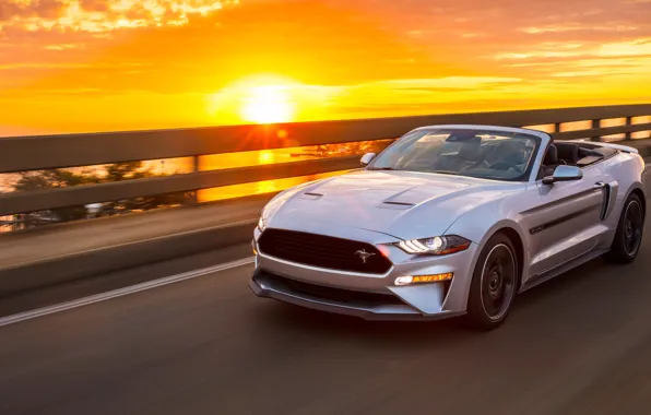 Sunset, speed, Ford, California, Convertible, Mustang GT, 2019