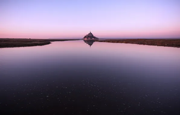 The sky, water, reflection, France, island, fortress, Mont-Saint-Michel, the mountain of the Archangel Michael