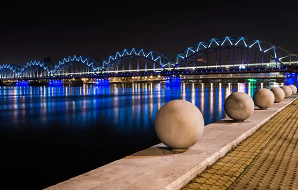 Metal, bridge, night, cement, ecultures spheres