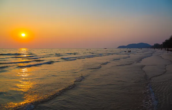 Sand, sea, wave, beach, summer, the sky, sunset, shore