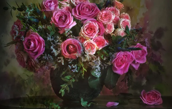 Roses, bouquet, vase