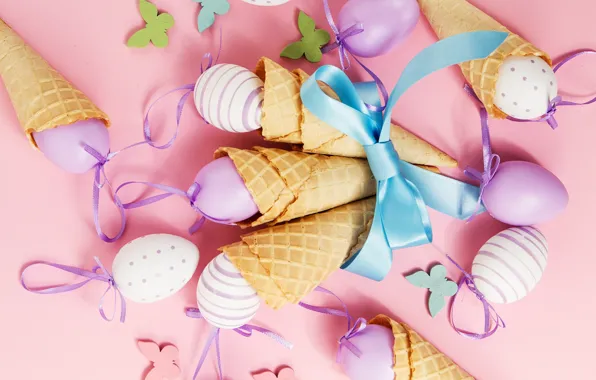 Picture butterfly, background, pink, eggs, spring, Easter, horn, pink, spring, Easter, eggs, decoration, Happy, waffle