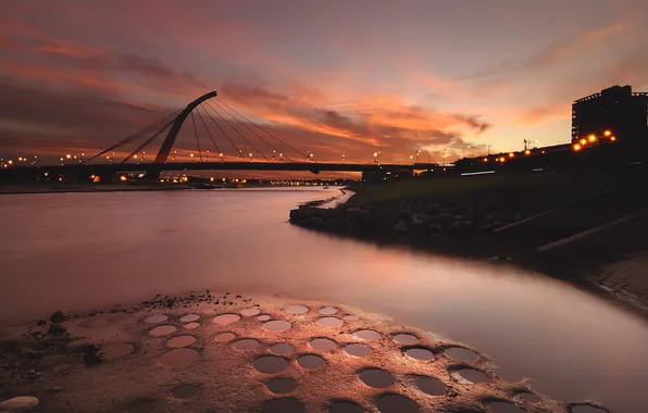 Picture sea, sunset, bridge