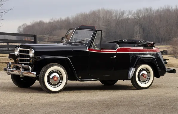 Picture the sky, black, Jeep, the front, 1948, Willys, Willis, Jeepster