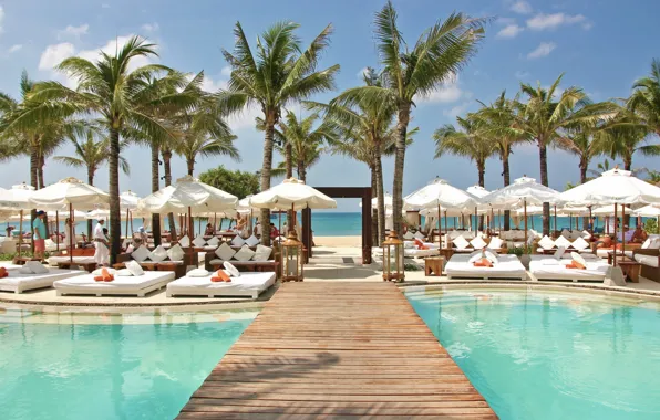 Sea, palm trees, pool, Thailand, umbrellas, Dream Phuket Hotel & Spa