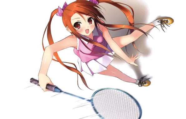 Tennis player, racket, two tails, kick the ball, institution, pleated skirt, by kantoku