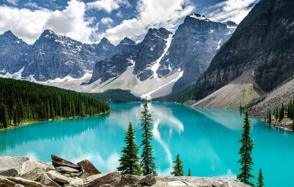 Forest, mountains, lake, view, beauty, Alberta, Canada