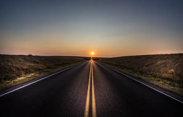 Download Wallpaper Road The Sun Sunset Section Landscapes In