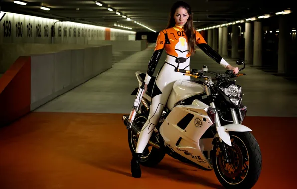 Picture girl, weapons, motorcycle