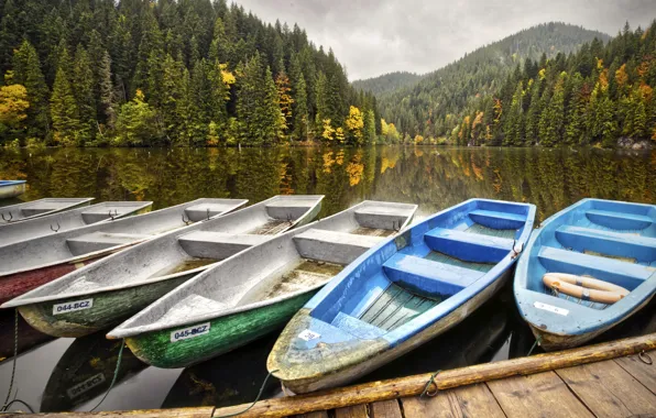 Picture autumn, mountains, lake, boat, pier