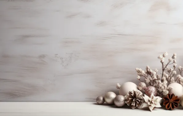 Balls, Christmas, New year, light background, bokeh, Christmas decorations, clean space, AI art