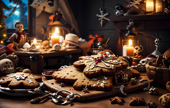Table, cookies, Christmas, New year, figures