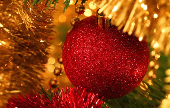 Holiday, balls, tree, tinsel