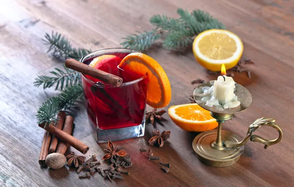 Picture tree, hot, orange, candle, Christmas, New year, hot, cinnamon