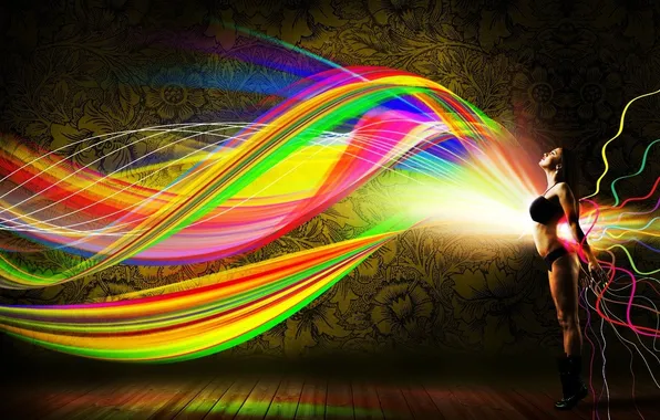 Girl, rendering, glow, brunette