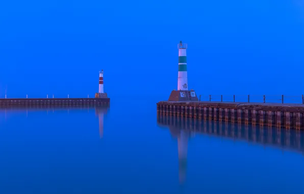 Sea, the sky, lighthouse, Bay, the evening