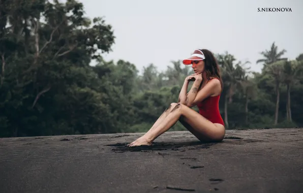 Girl, trees, earth, model, tattoo, legs, Svetlana Nikonova