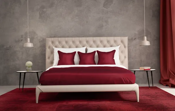 Design, lamp, bed, interior, pillow, bedroom, modern