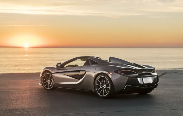 Sunset, coast, McLaren, supercar, rear view, 2018, Spider, 570S