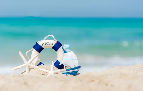 Picture sand, sea, beach, lifeline, fishing boat, starfish