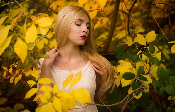 Girl, Beautiful, Model, Autumn, View, Dress, Leaves, Attractive