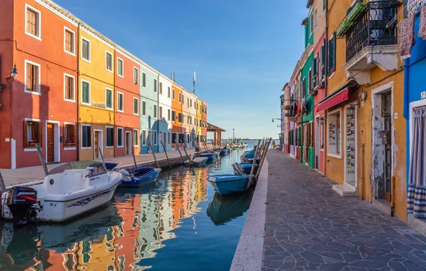 Building, boats, channel, Italy, Burano