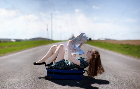 Road, girl, map, the situation