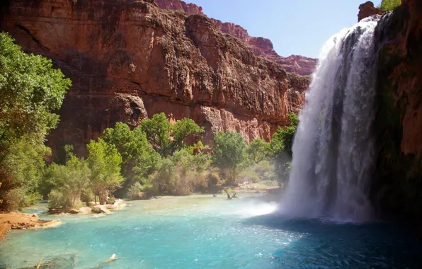 Mountains, nature, river, waterfall, Arizona, Hava-sui Falls, Grand Canyon National Park, Havasupai Reservation
