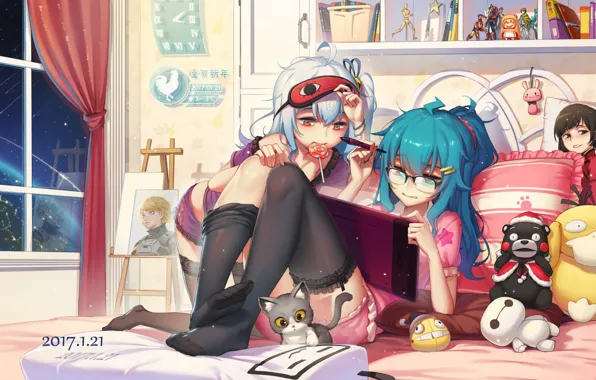 Room, girls, kitty, fans