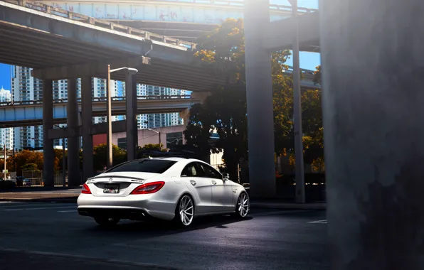 Picture Mercedes-Benz, white, AMG, CLS63, vossen wheels