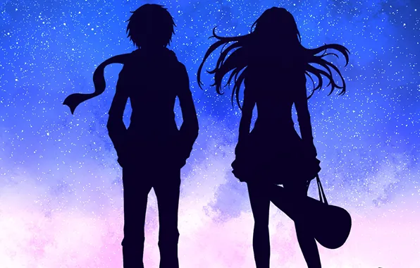 Wallpaper look, girl, anime, art, guy, silhouettes, Shigatsu wa Kimi no Uso,  Your April lie for mobile and desktop, section прочее, resolution 1920x1200  - download