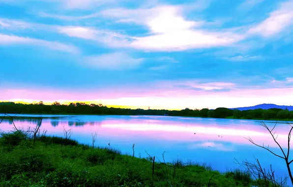 Sun, Water, Sunrise, Dawn, Morning, Lake, Trees, Reflection