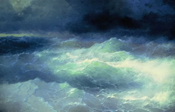Sea, storm, Aivazovsky, 1898, Among the waves