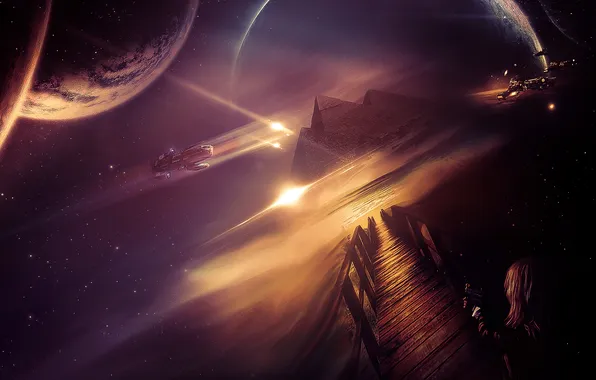 Girl, space, ship, pyramid, Blaster