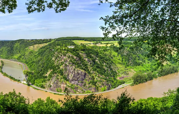 Landscape, mountains, nature, river, Germany, Oberwesel