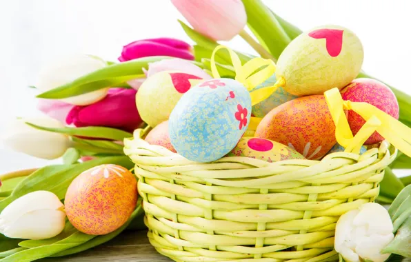 Flowers, eggs, Easter, tulips, Easter