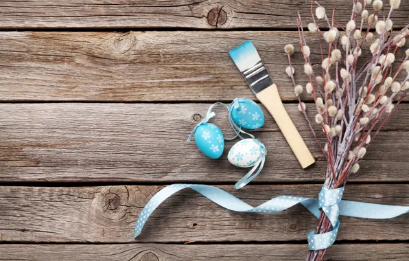 Flowers, Easter, wood, Verba, spring, Easter, eggs, decoration