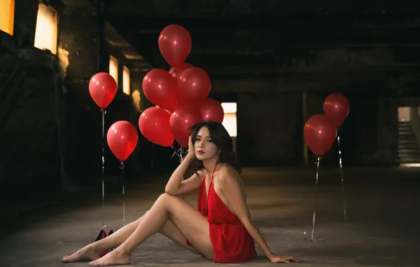 Picture girl, balls, Asian